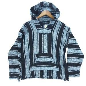 Vintage Sunspecs Baja Hoodie Mens Large Black White Stripe Grunge Surf Mexican